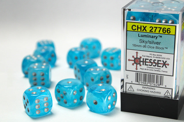 Chessex: 16mm D6 Luminary Sky/Silver Block (12 dice)