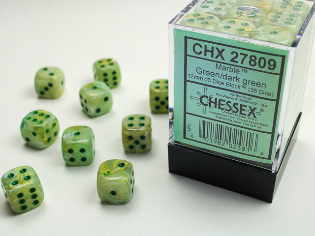 Chessex: 12mm D6 Dice Block Marble Green/Dark Green