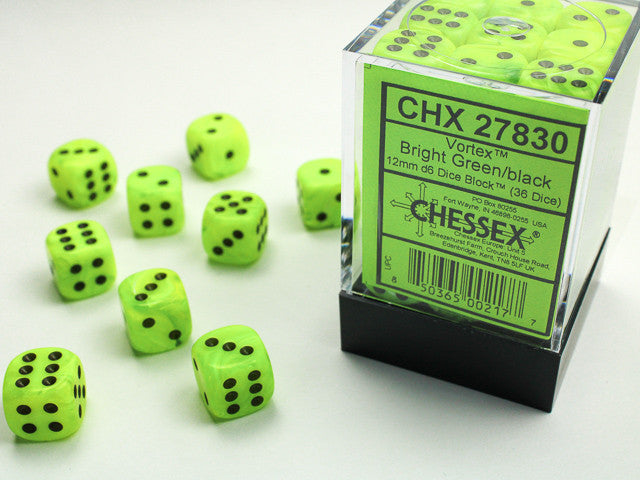 Chessex: 12mm D6 Dice Block Vortex Bright Green/Black