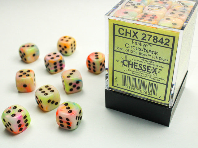 Chessex: 12mm D6 Dice Block Festive Circus/Black