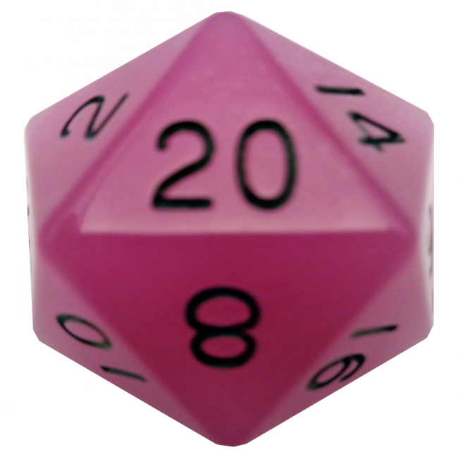 MDG 35mm Mega Acrylic d20: Glow Purple with Black Numbers