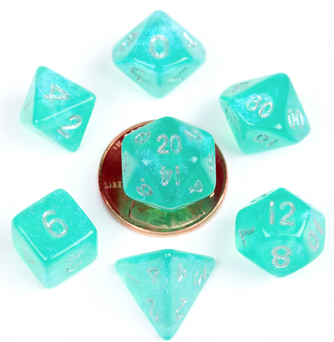 MDG 10mm Mini Polyhedral Dice Set: Stardust Turquoise