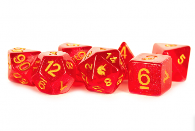 MDG 16mm Resin Polyhedral Dice Set: Unicorn Red