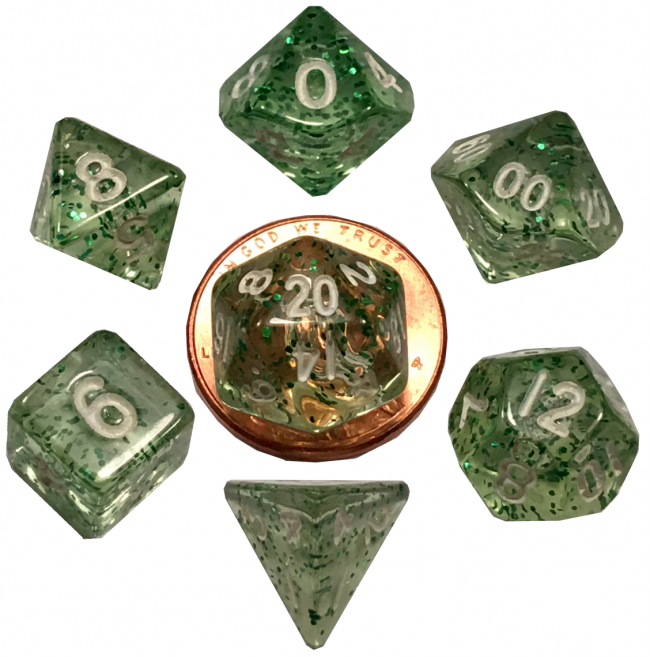 MDG 10mm Mini Polyhedral Dice Set: Ethereal Green