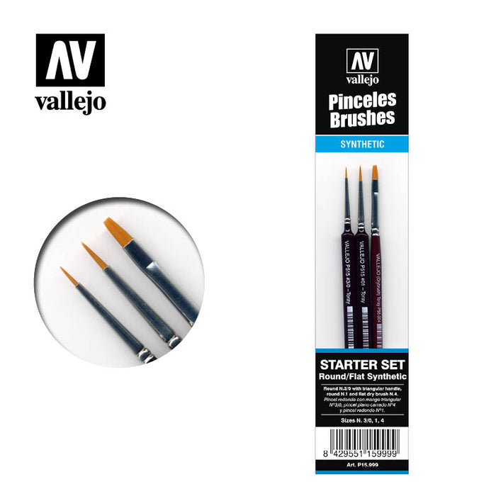 Vallejo P15999 Round No. 3/0, 1, 4 Starter Paint Brush Set