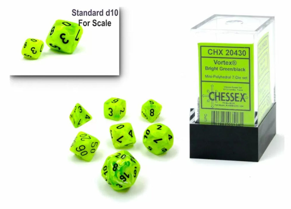 Chessex: Polyhedral 7-Die Mini Set Vortex Bright Green/Black