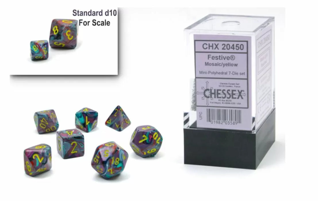 Chessex: Polyhedral 7-Die Mini Set Festive Mosaic/Yellow