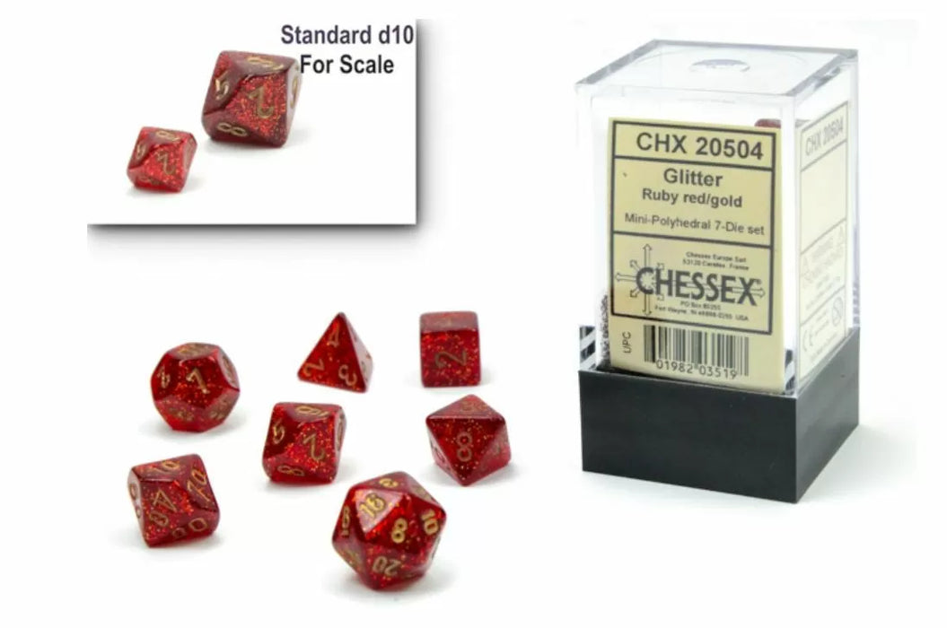 Chessex: Polyhedral 7-Die Mini Set Glitter Ruby Red/Gold