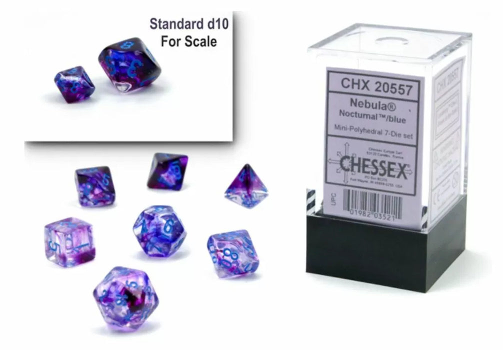 Chessex: Polyhedral 7-Die Mini Set Nebula Nocturnal/Blue Luminary