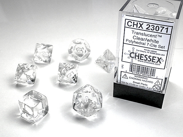 Chessex: Clear/white Translucent Polyhedral 7-Die Set