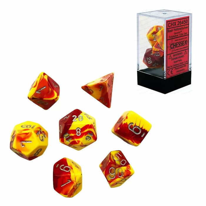 Chessex: Gemini Red Yellow/Silver Polyhedral 7-Die Set