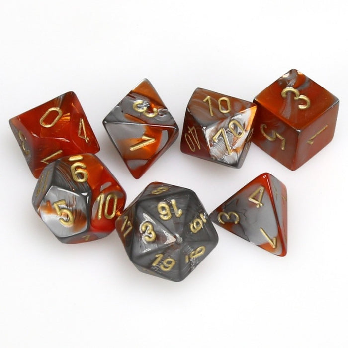 Chessex: Gemini # 7 Orange-Steel/gold Polyhedral 7-Die Set