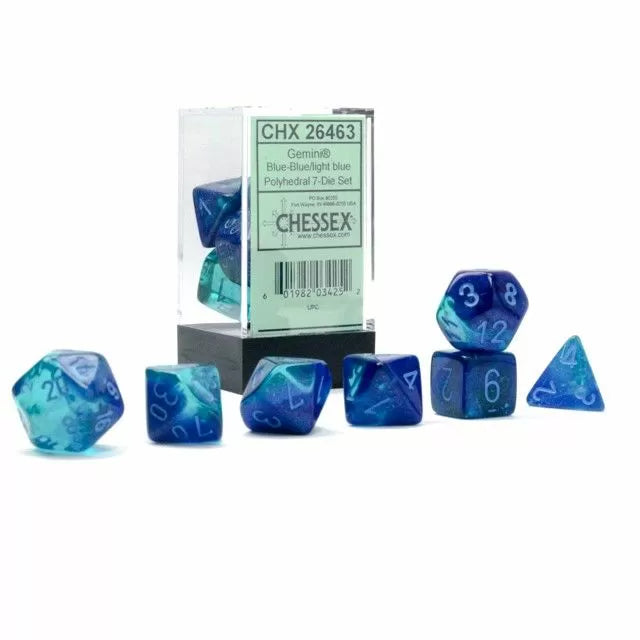 Chessex: Polyhedral 7-Die Set Gemini Blue/Light Blue Luminary
