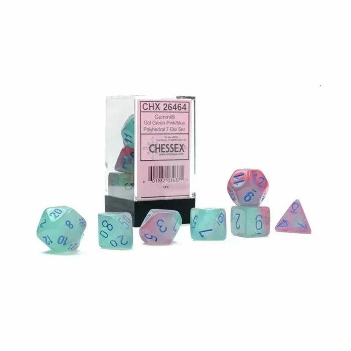 Chessex: Polyhedral 7-Die Set Gemini Gel Green Pink/Blue Luminary