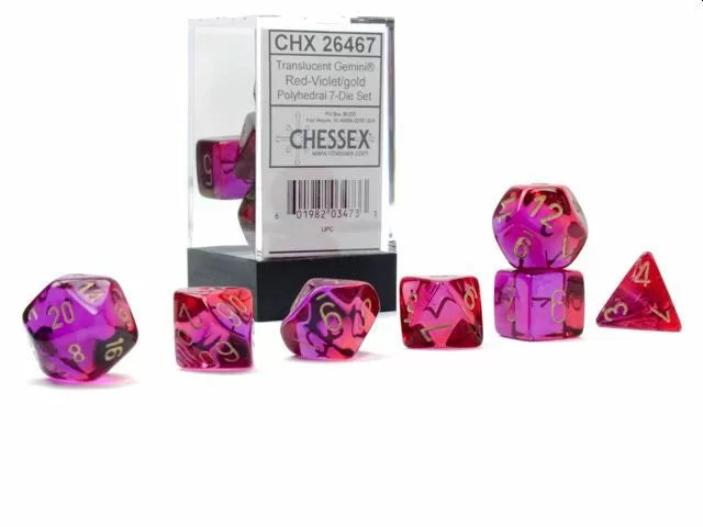 Chessex: Polyhedral 7-Die Set Gemini Translucent Red-Violet/Gold Luminary