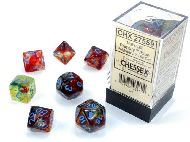 Chessex: Nebula Polyhedral Primary/Blue Luminary 7-Die Set