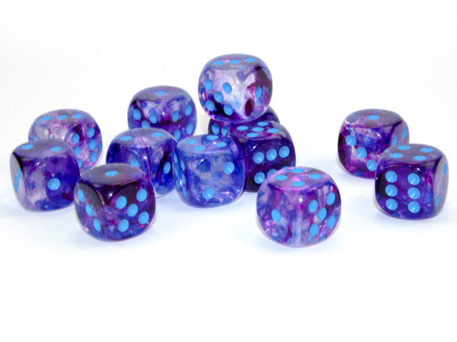 Chessex: 16mm D6 Nebula Nocturna/Blue w/Luminary (12 dice)