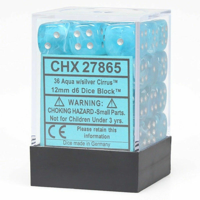 Chessex: 12mm D6 Aqua/Silver Cirrus Block (36 dice)