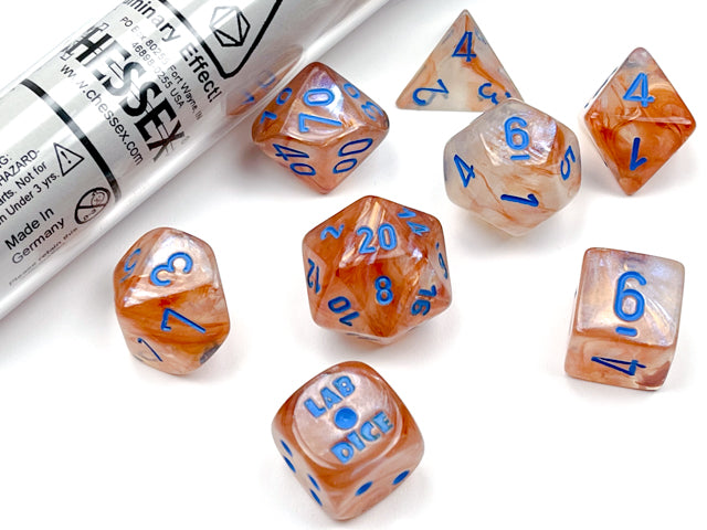 Chessex: Borealis Polyhedral Rose Gold/light blue Luminary 7-Die Set