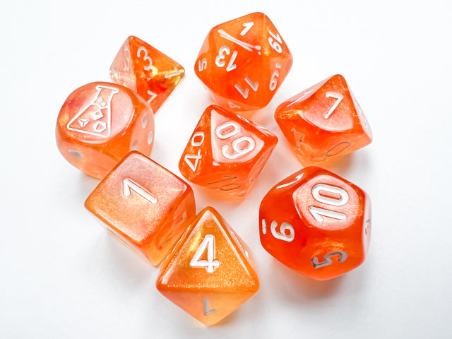 Chessex: Lab Dice Borealis Blood Orange/White 7 Die Set