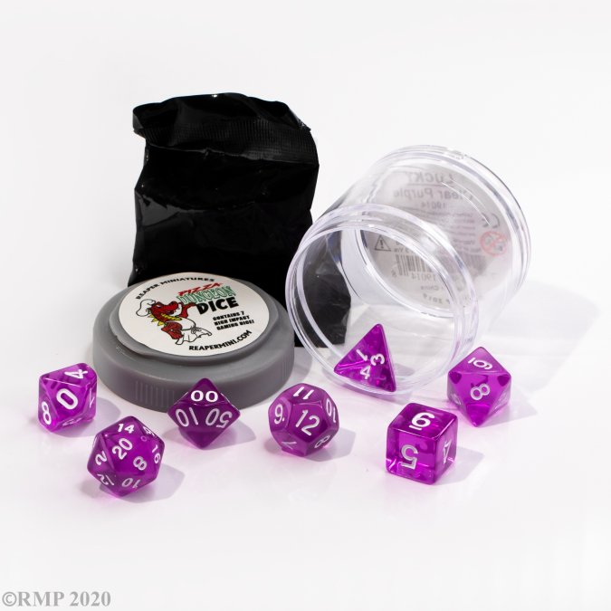 Reaper: Pizza Lucky Clear Purple Dice
