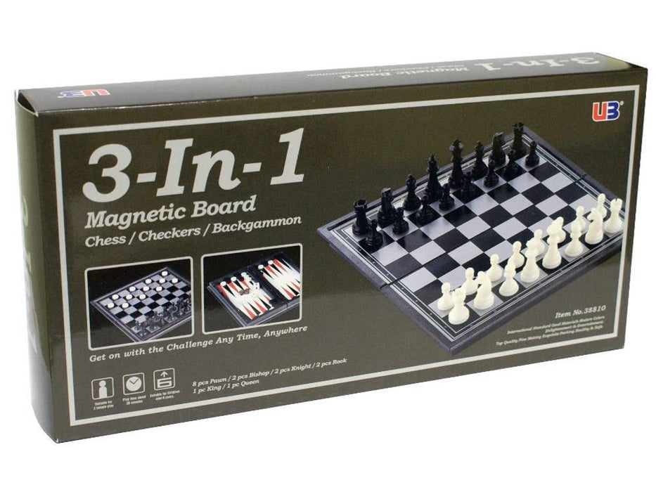 Chess/Checkers/Backgammon 3-In-1 Magnetic Board