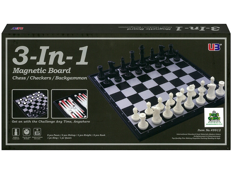 Chess/Checkers/Backgammon 3-In-1 Magnetic Board 14inch