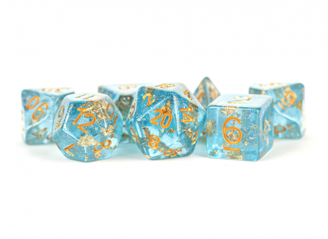 MDG 16mm Resin Polyhedral Dice Set: Blue with Gold Foil