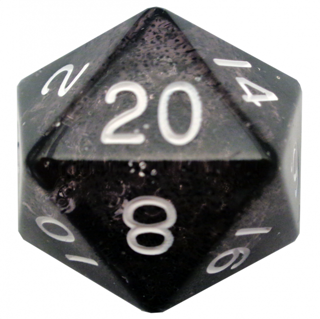 MDG 35mm Mega Acrylic d20: Ethereal Black with White Numbers