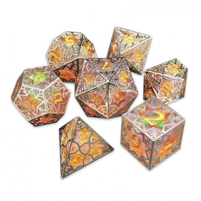 Sharp 7 Dice Set - Gilded Tesseract - Orange